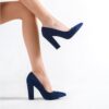 Blue Suede Block Heel Shoes MA-023