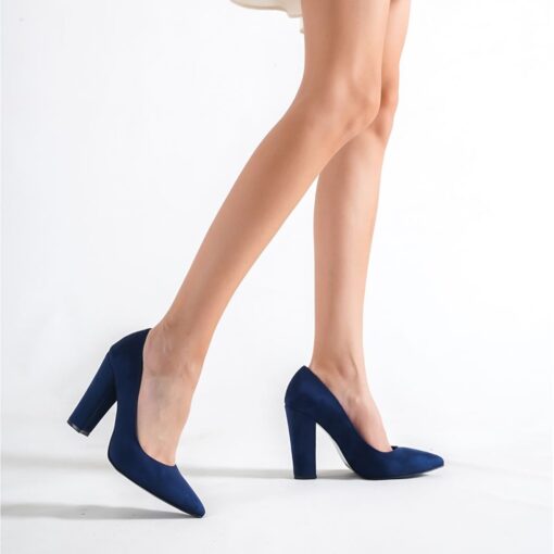 Blue Suede Block Heel Shoes MA-023