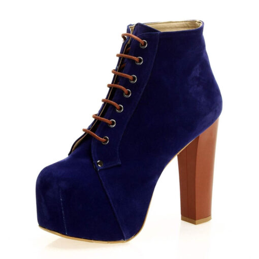 Blue Suede Platform Heeled Boots RA-010