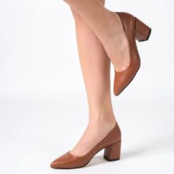 Brown Skin Low Heel Dress Shoes for Women MA-024