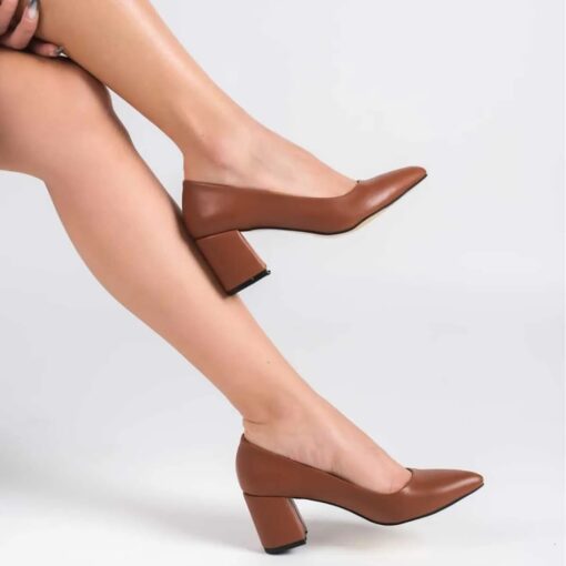 Brown Skin Low Heel Dress Shoes for Women MA-024