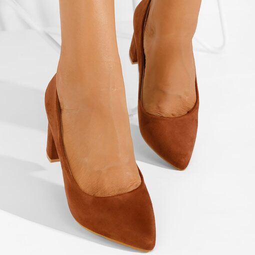 Brown Suede Low Heel Dress Shoes for Women MA-024