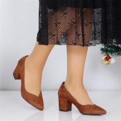 Brown Suede Low Heel Dress Shoes for Women MA-024