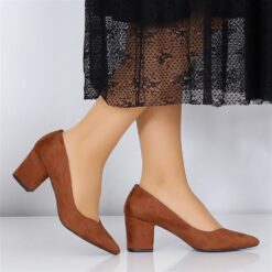 Brown Suede Low Heel Dress Shoes for Women MA-024