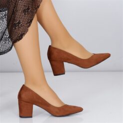 Brown Suede Low Heel Dress Shoes for Women MA-024