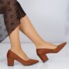 Brown Suede Low Heel Dress Shoes for Women MA-024