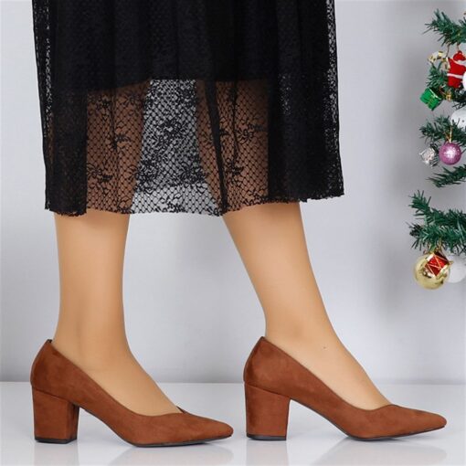 Brown Suede Low Heel Dress Shoes for Women MA-024