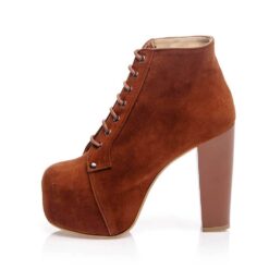 Brown Suede Platform Heeled Boots RA-010