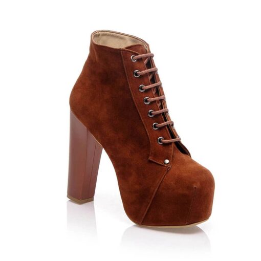 Brown Suede Platform Heeled Boots RA-010