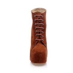 Brown Suede Platform Heeled Boots RA-010