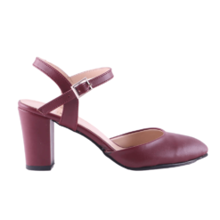 Burgundy Ankle Strap Low Heel for Women RA-145