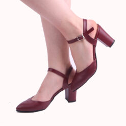 Burgundy Ankle Strap Low Heel for Women RA-145