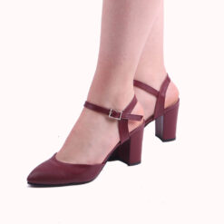 Burgundy Ankle Strap Low Heel for Women RA-145