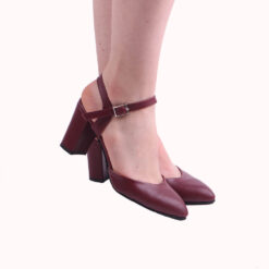 Burgundy Ankle Strap Low Heel for Women RA-145