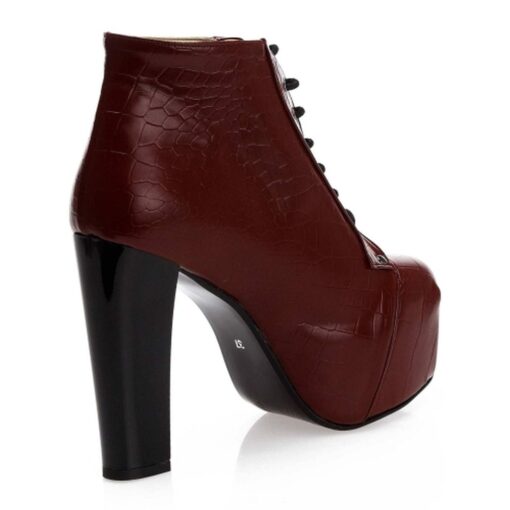 Burgundy Crocodile Platform Heeled Boots RA-010