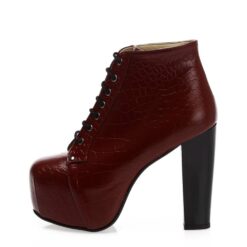 Burgundy Crocodile Platform Heeled Boots RA-010