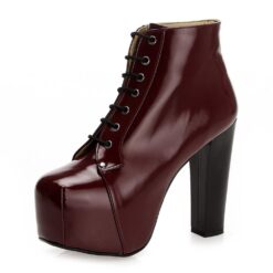 Burgundy Matte Platform Heeled Boots RA-010