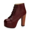 Burgundy Platform Heeled Boots RA-010