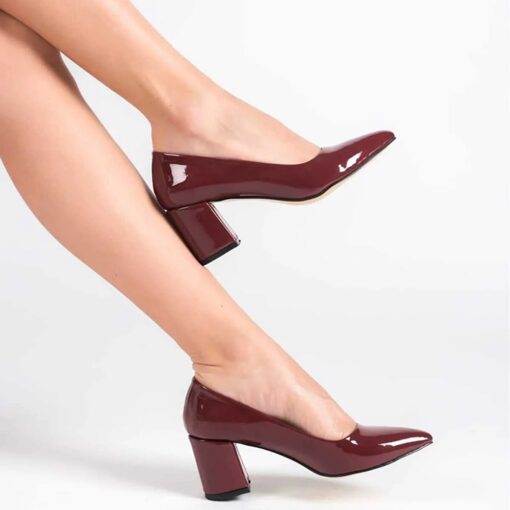 Burgundy Shiny Low Heel Dress Shoes for Women MA-024