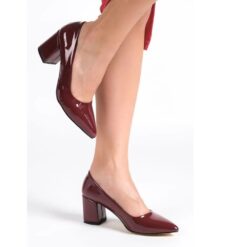 Burgundy Shiny Low Heel Dress Shoes for Women MA-024