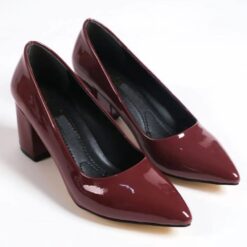 Burgundy Shiny Low Heel Dress Shoes for Women MA-024