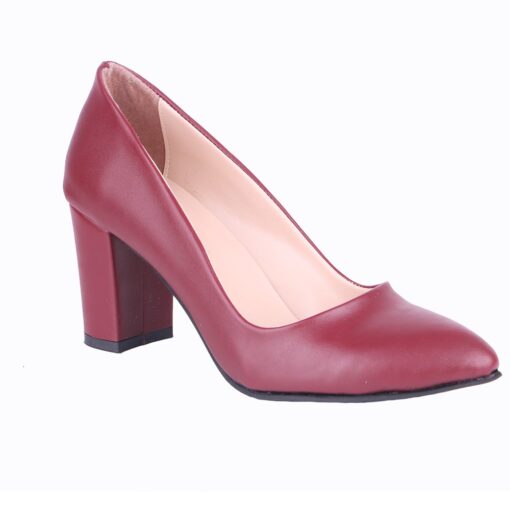 Burgundy Skin Low Heel Dress Shoes for Women MA-024