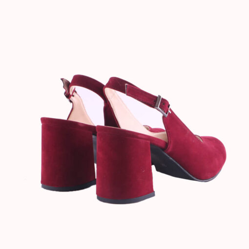 Burgundy Suede Ankle Strap Heels for Women MA-028