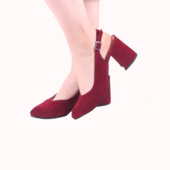 Burgundy Suede Ankle Strap Heels for Women MA-028