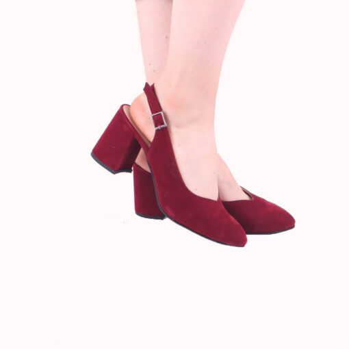 Burgundy Suede Ankle Strap Heels for Women MA-028