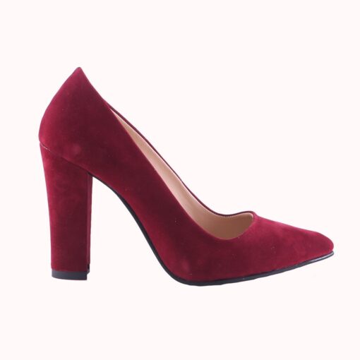 Burgundy Suede Block Heel Shoes MA-023