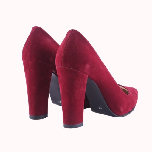 Burgundy Suede Block Heel Shoes MA-023