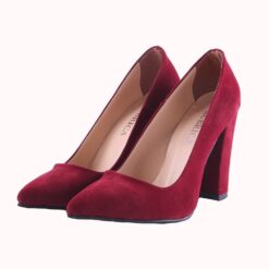 Burgundy Suede Block Heel Shoes MA-023