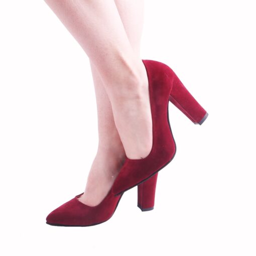 Burgundy Suede Block Heel Shoes MA-023