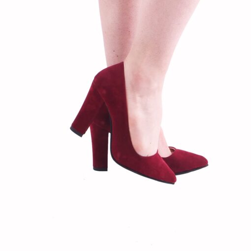 Burgundy Suede Block Heel Shoes MA-023