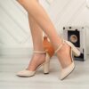 Cream Ankle Strap Pumps for Women RA-062