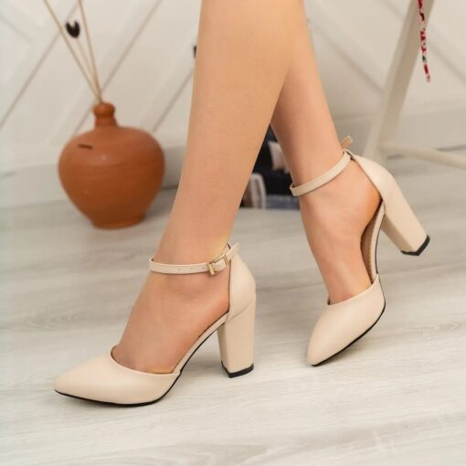 Cream Ankle Strap Pumps for Women RA-062