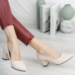 Cream Skin Low Heel Dress Shoes for Women MA-024