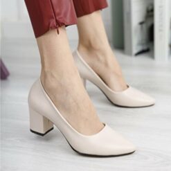 Cream Skin Low Heel Dress Shoes for Women MA-024