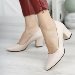 Cream Skin Low Heel Dress Shoes for Women MA-024