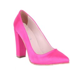 Fushcia Satin Block Heel Shoes MA-023