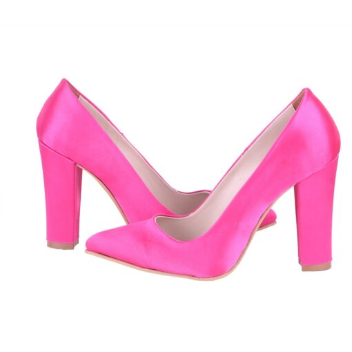 Fushcia Satin Block Heel Shoes MA-023