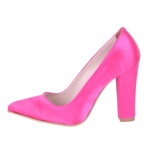 Fushcia Satin Block Heel Shoes MA-023