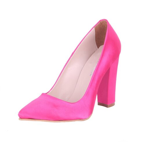 Fushcia Satin Block Heel Shoes MA-023