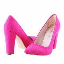 Fushcia Suede Block Heel Shoes MA-023