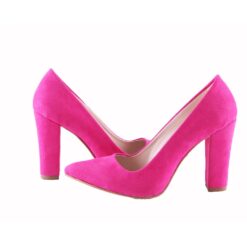 Fushcia Suede Block Heel Shoes MA-023