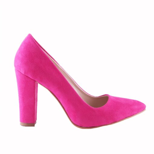 Fushcia Suede Block Heel Shoes MA-023