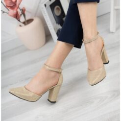 Gold Ankle Strap Pumps for Women RA-062