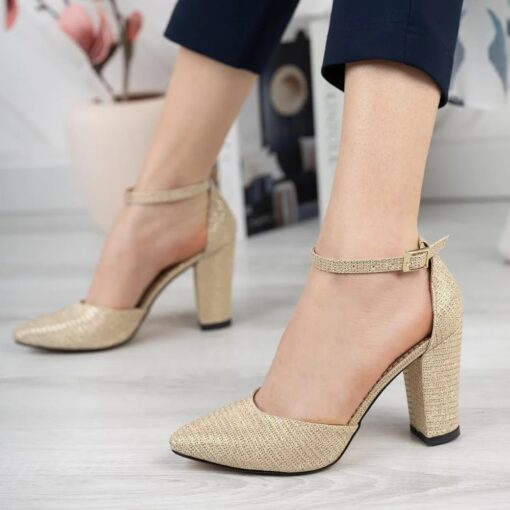 Gold Ankle Strap Pumps for Women RA-062