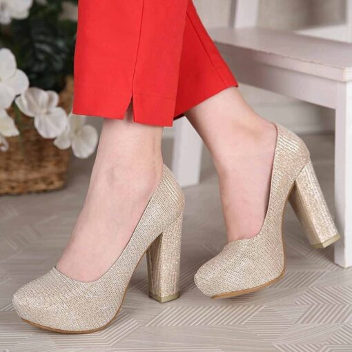 Gold Block Heel Wedding Shoes RA-515