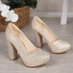 Gold Block Heel Wedding Shoes RA-515